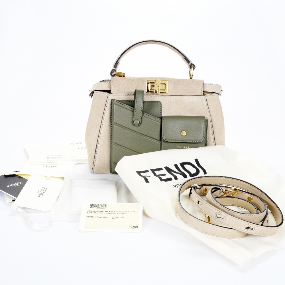 Fendi Peekaboo Mini Pocket Beige Suede Handbag - Picture 14 of 14